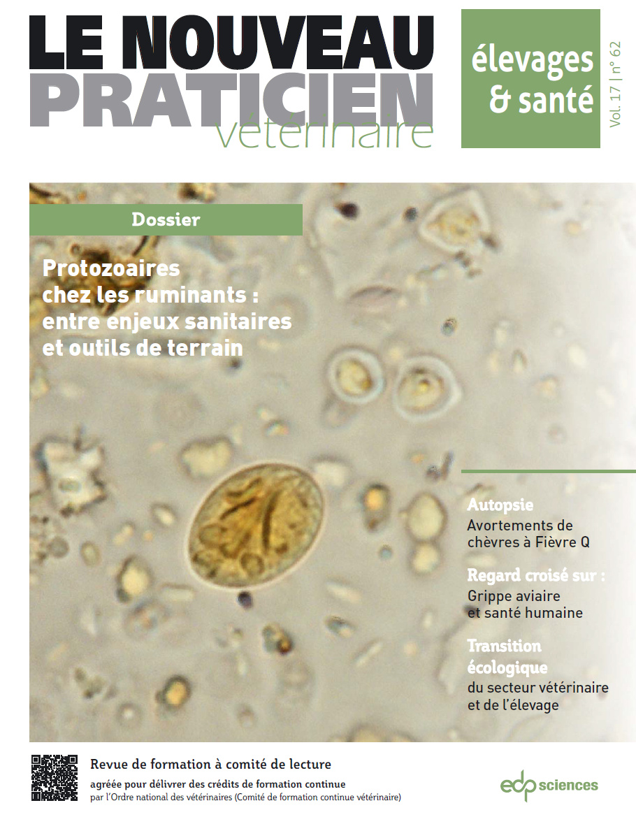 Le Nouveau Praticien Vétérinaire élevages & santé - Vol. 17 / 62  - 2025 - Protozoaires chez les ruminants: entre enjeux sanitaires et outils de terrain